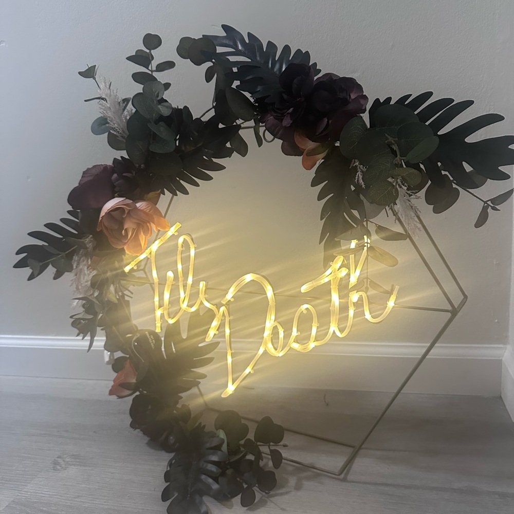 Neon 'Til Death Sign with Floral Decor
